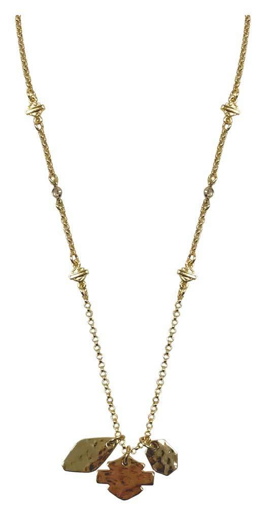 Womens Three Charm Gold Plated Necklace